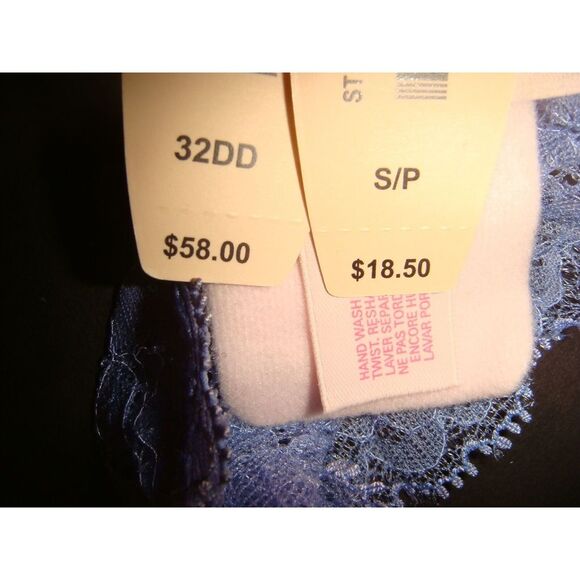 NWT Victoria's Secret 32DD BRA SET S Panty Iridescent BLUE Lavender white lace - Picture 4 of 4